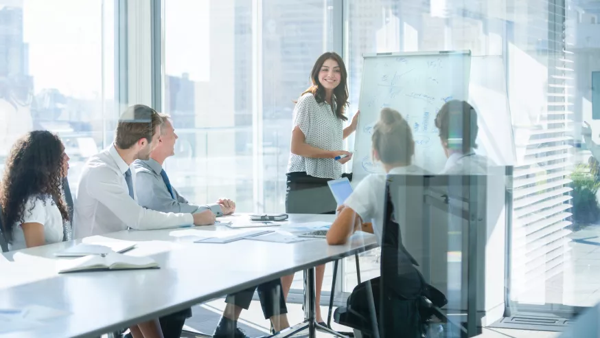 Business professionals led by woman